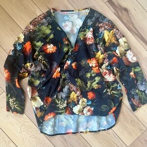 Anthro / The Odells Watercolor Floral Wrap Blouse